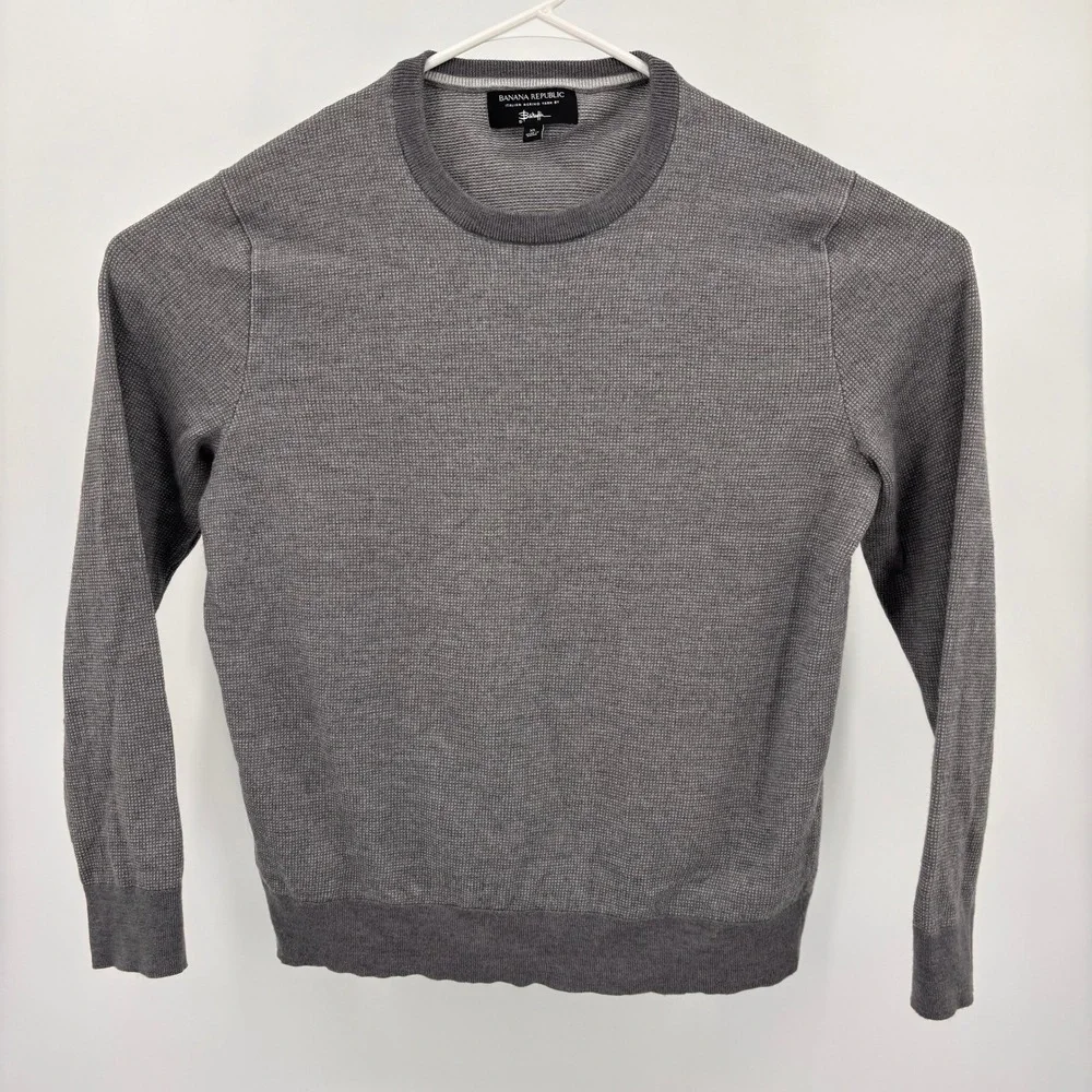 Banana Republic Sweater Mens XL Grey Excellent Merino Wool Italian Yarn Baruffa